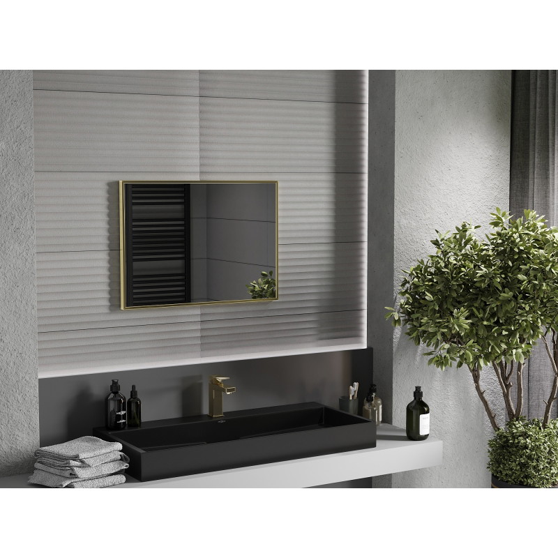 Mexen Loft Rechteckiger Badezimmerspiegel 70 x 50 cm, Rahmen gebürstet gold - 9852-070-050-000-50