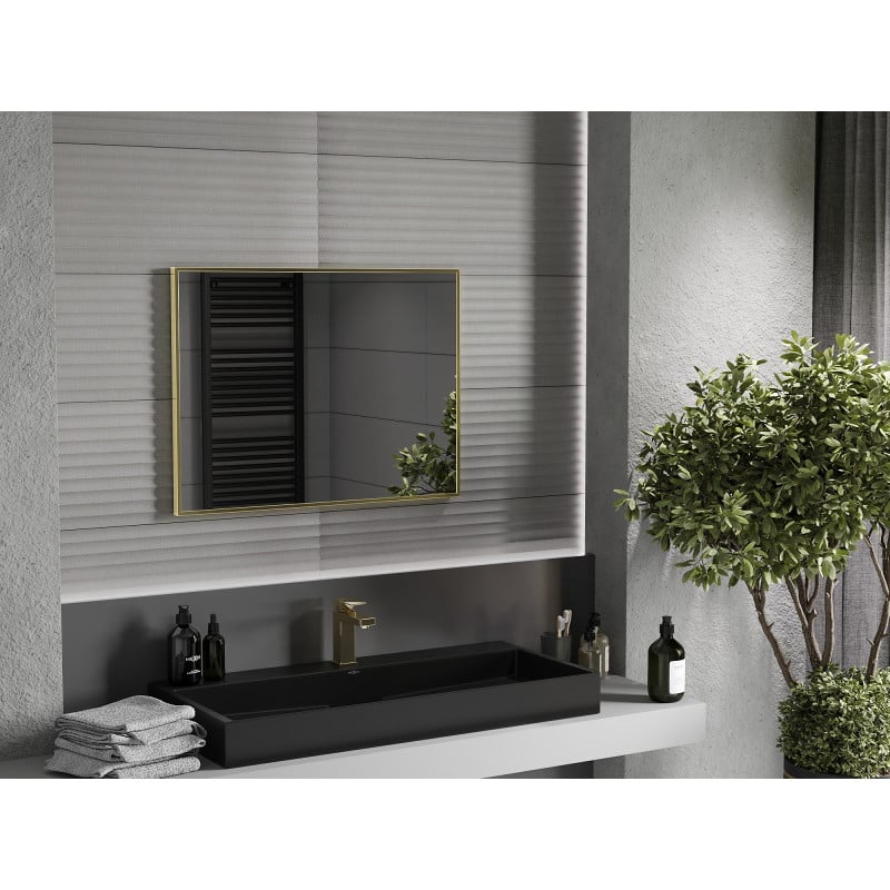 Mexen Loft rechteckiger Badezimmerspiegel 80 x 60 cm, goldener Rahmen - 9852-080-060-000-50