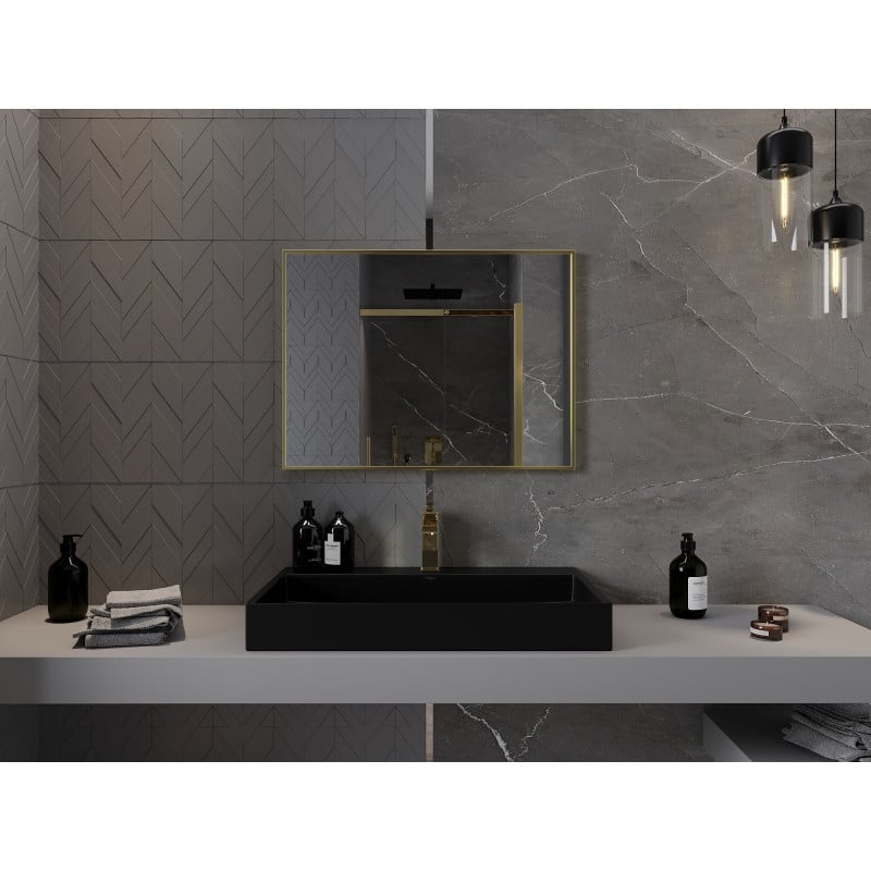 Mexen Loft rechteckiger Badezimmerspiegel 80 x 60 cm, goldener Rahmen - 9852-080-060-000-50