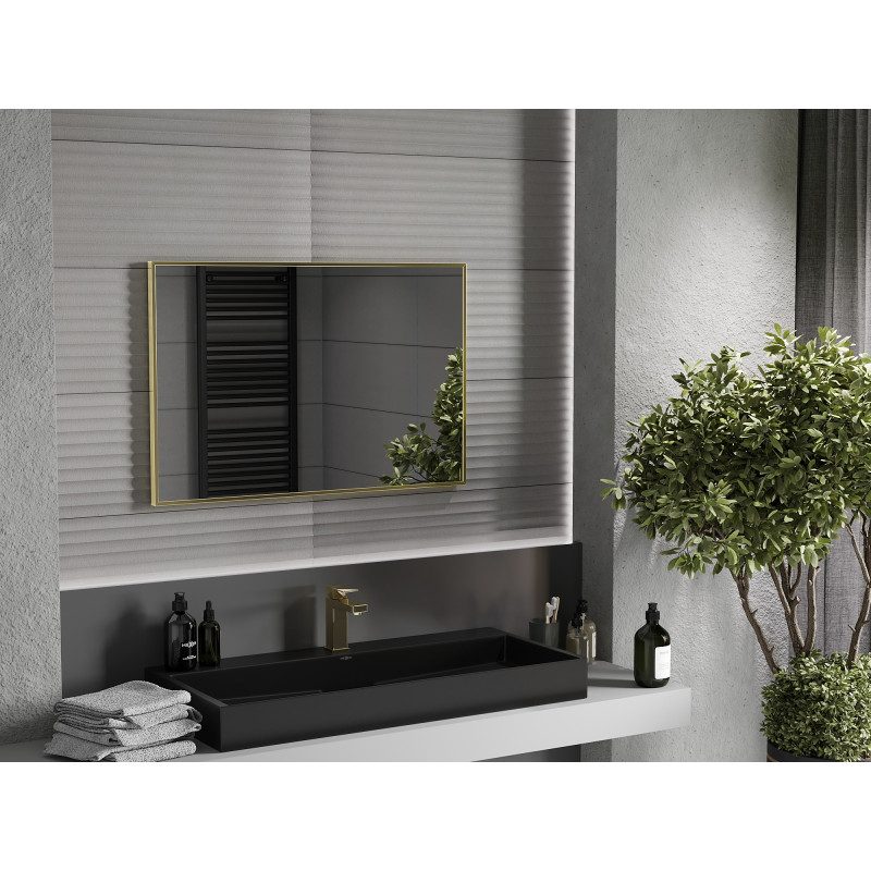 Mexen Loft Badezimmer Spiegel rechteckig 90 x 60 cm, goldener Rahmen - 9852-090-060-000-50