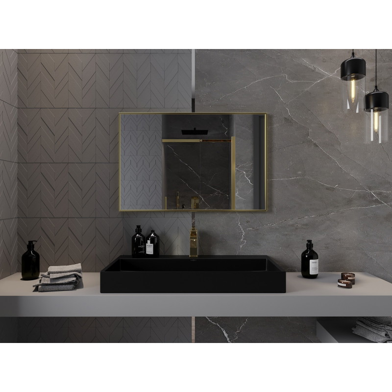 Mexen Loft Rechteckiger Badezimmerspiegel 90 x 60 cm, goldener Rahmen - 9852-090-060-000-50
