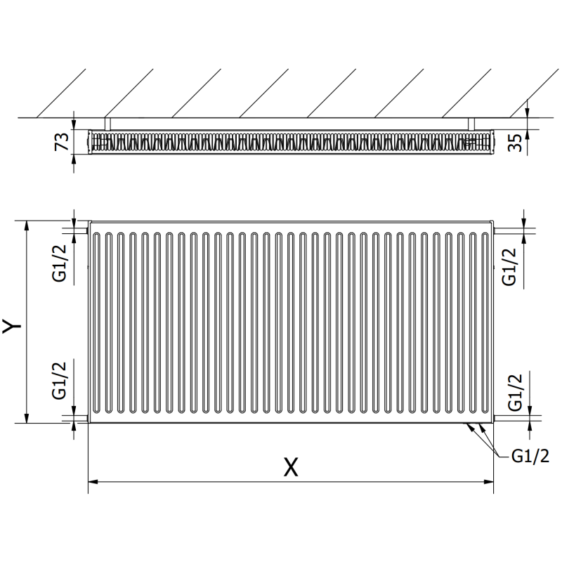 Mexen CV21 Plattenheizkörper 500 x 1000 mm, unterer Anschluss, 1108 W, Anthrazit - W621-050-100-66