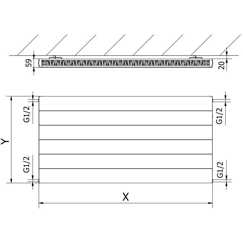 Mexen Line CL11 Plattenheizkörper 600 x 800 mm, seitlicher Anschluss, 627 W, Anthrazit - W411L-060-080-66