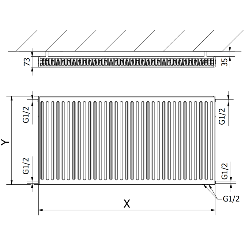 Mexen CV21 Plattenheizkörper 900 x 700 mm, unterer Anschluss, 1243 W, Anthrazit - W621-090-070-66