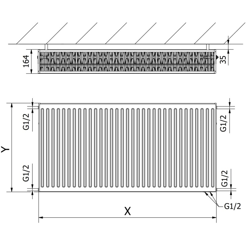 Mexen CV33 Plattenheizkörper 300 x 1600 mm, untere Anschluss, 2135 W, Anthrazit - W633-030-160-66