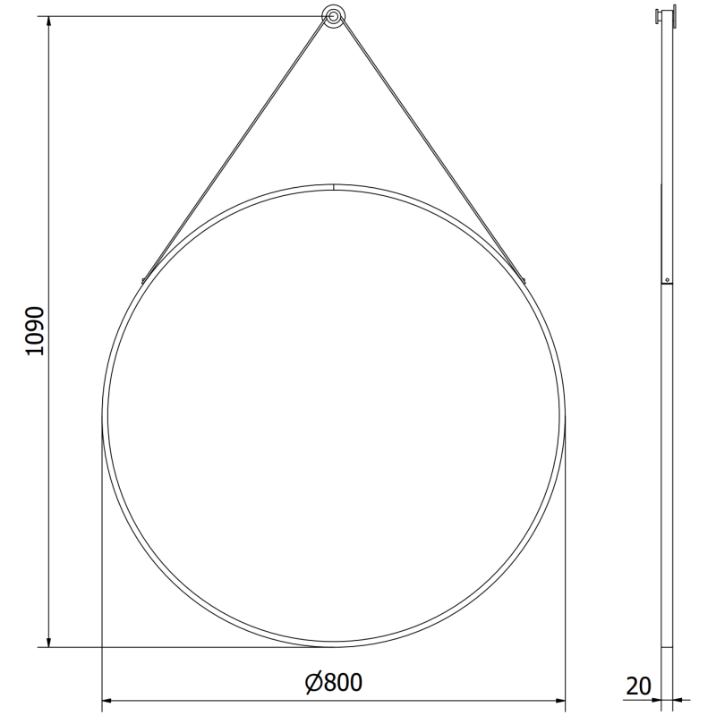 Mexen String rundes Badezimmerspiegel 80 cm, schwarzer Rahmen - 9854-080-080-000-70