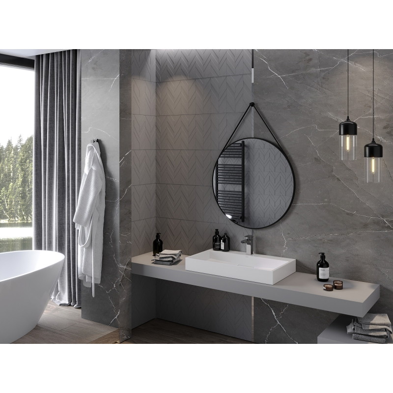 Mexen String rundes Badezimmer-Spiegel 80 cm, schwarzer Rahmen - 9854-080-080-000-70