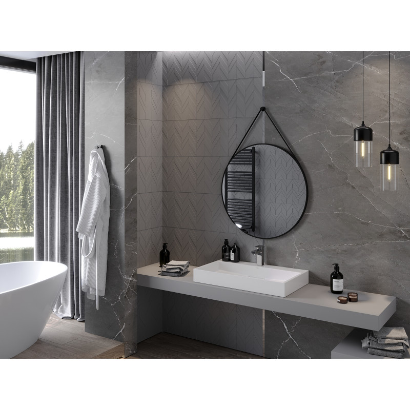 Mexen String rundes Badezimmerspiegel 80 cm, schwarzer Rahmen - 9854-080-080-000-70