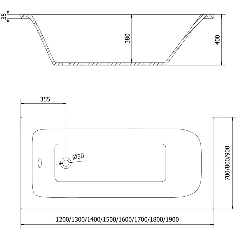 Mexen Vega Rechteckige Badewanne 170 x 80 cm mit Verkleidung, weiß - 55011708000X