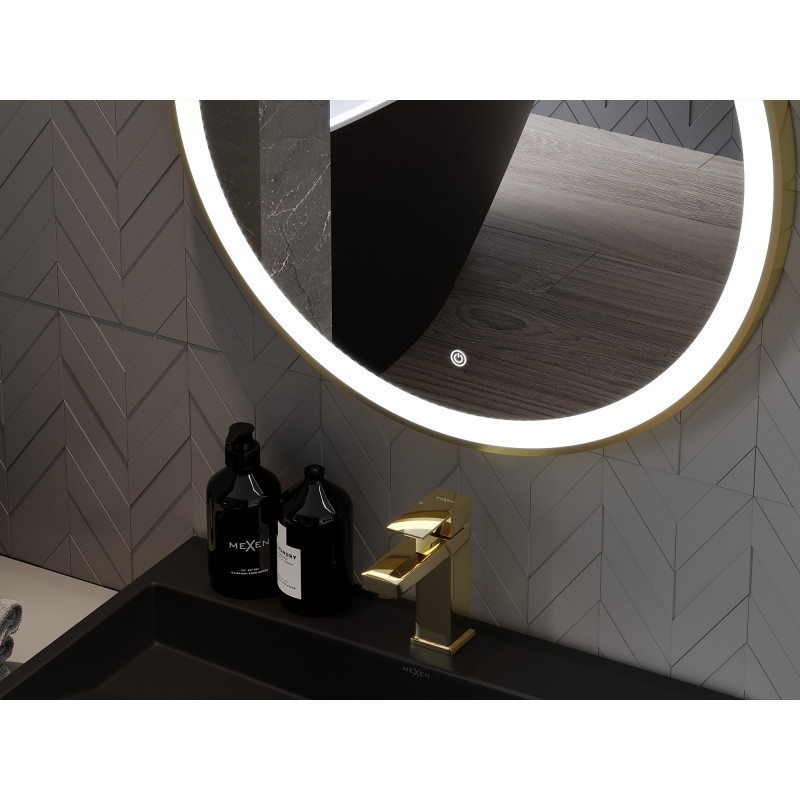 Mexen Esso beleuchteter Badezimmer Spiegel, rund 100 cm, LED 6000K, Anti-Beschlag, goldener Rahmen - 9825-100-100-611-50