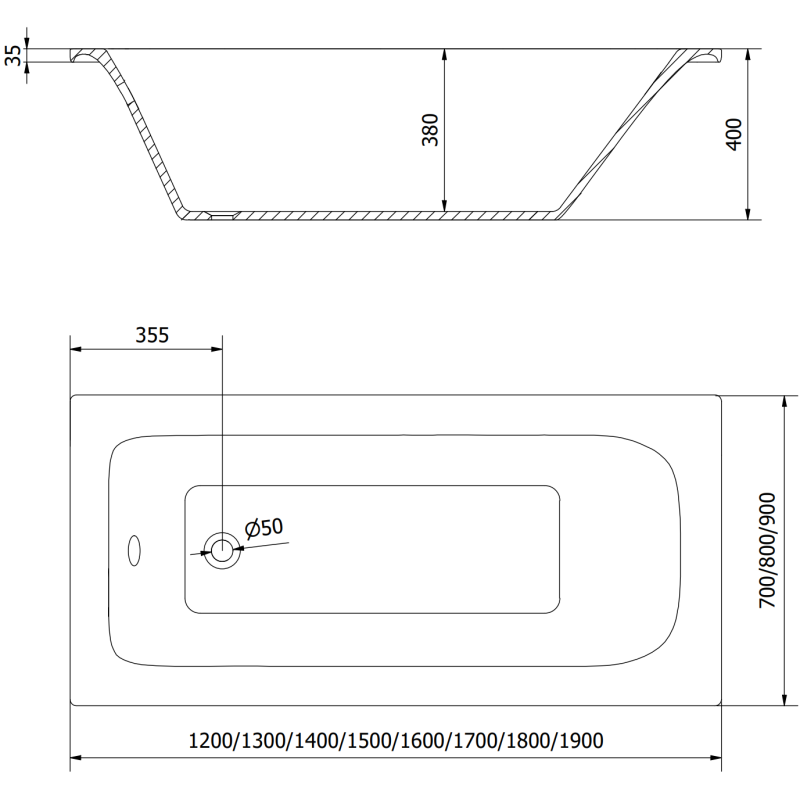 Mexen Vega Rechteckige Badewanne 150 x 70 cm, weiß - 55011507000