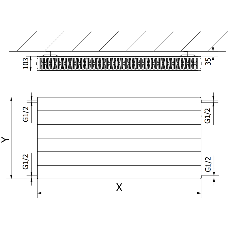 Mexen Line CL22 Plattenheizkörper 400 x 2000 mm, Seitenanschluss, 2276 W, schwarz - W422L-040-200-70