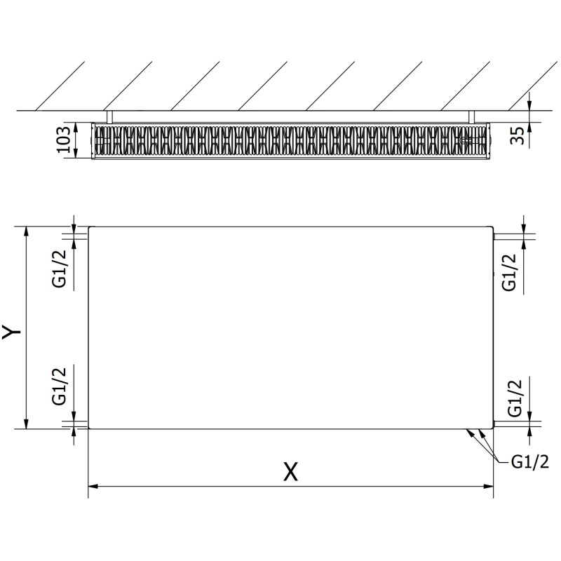 Mexen CVF22 Flat Plattenheizkörper 500 x 1800 mm, Unteranschluss, 2456 W, Anthrazit - W622F-050-180-66