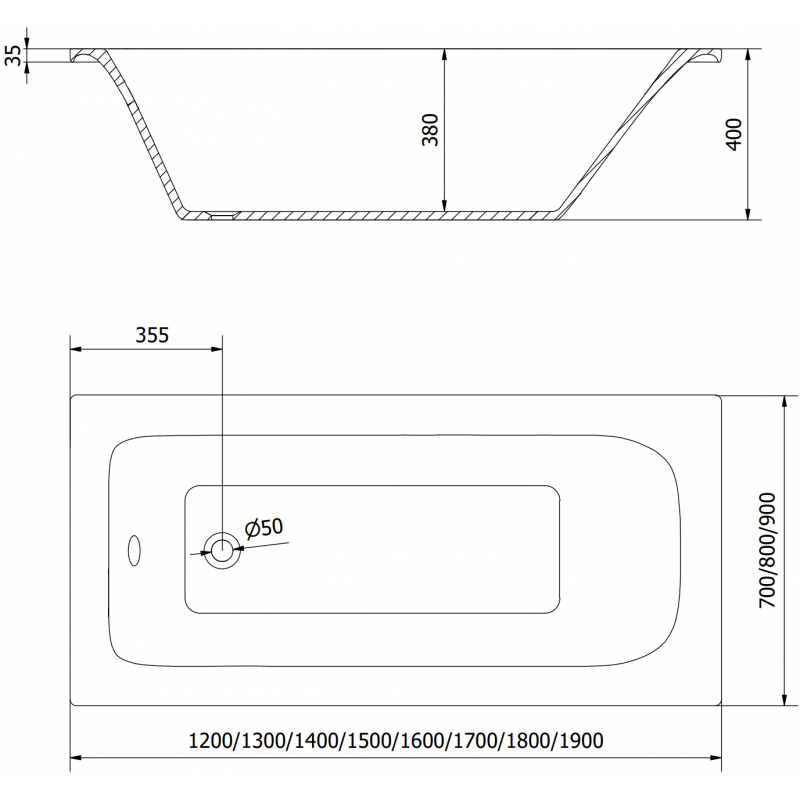 Mexen Vega Rechteckige Badewanne 180 x 80 cm mit Verkleidung und 1-flügeligem Sichtschutz 100 cm, schwarzes Muster