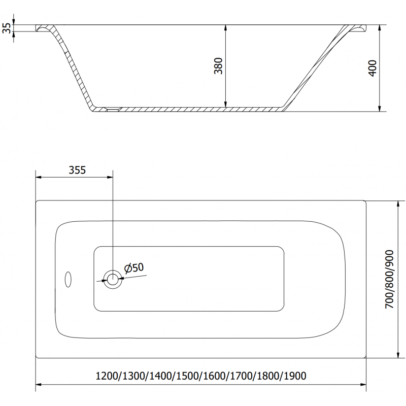 Mexen Vega Rechteckige Badewanne 180 x 80 cm mit Verkleidung und 1-flügeliger Duschwand 80 cm, schwarzes Muster
