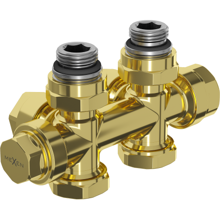 Mexen Uni-Term Heizkörperventil Winkel/Gerade, Duplex, DN50, gold - W908-000-50