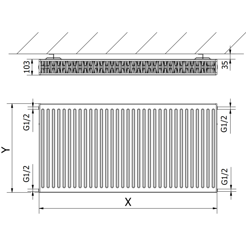Mexen C22 Plattenheizkörper 600 x 400 mm, seitlicher Anschluss, 661 W, schwarz - W422-060-040-70