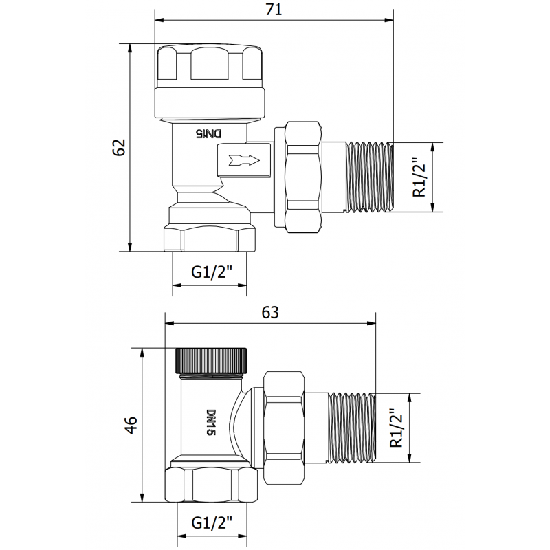 Mexen Uni-Term Winkelheizkörperventile, Chrom - W901-000-01