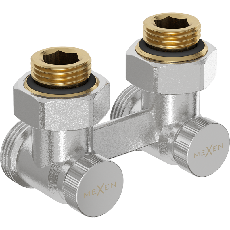 Mexen Uni-Term Heizkörperventil zweirohr DN50, Eck 1/2"x3/4", Nickel - W911-012-01