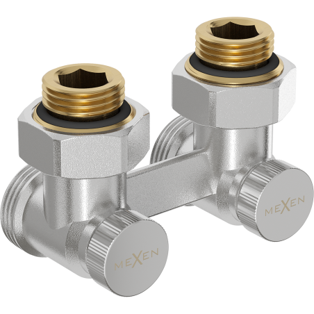 Mexen Uni-Term Heizkörperventil zweirohr DN50, Eck 1/2"x3/4", Nickel - W911-012-01