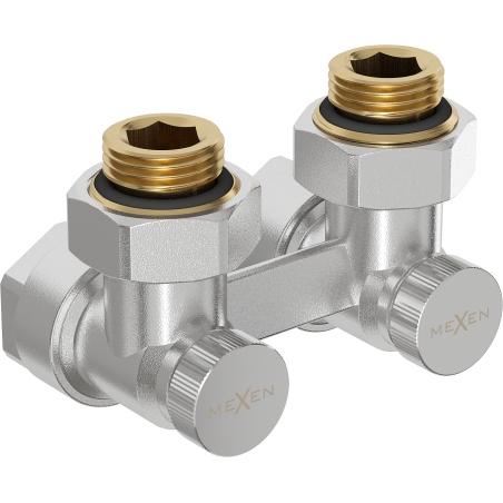 Mexen Uni-Term Zweirohr-Heizkörperventil DN50, Eckform 1/2"x16 mm, Nickel - W911-016-01