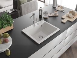 Mexen Oscar Granitspüle 1-Becken 580 x 490 mm, weiß, Chrom Siphon - 6519581000-20