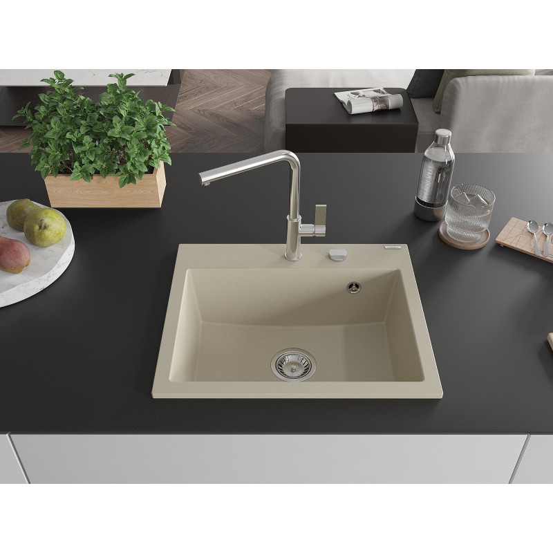 Mexen Oscar Granitspüle 1-Becken 580 x 490 mm, beige, Chromsiphon - 6519581000-69