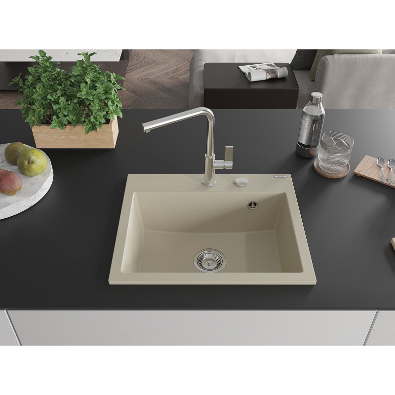 Mexen Oscar Granitspüle Einbauspüle 1-beckig 580 x 490 mm, beige, Siphon chrom - 6519581000-69