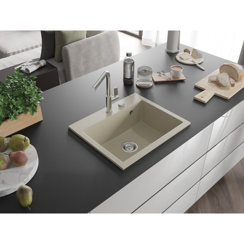 Mexen Oscar Granitspüle 1-Becken 580 x 490 mm, beige, Chromsiphon - 6519581000-69