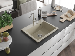Mexen Oscar Granitspüle 1-Becken 580 x 490 mm, beige, Chromsiphon - 6519581000-69