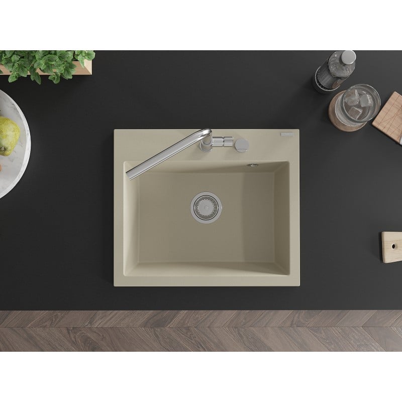 Mexen Oscar Granitspüle 1-Becken 580 x 490 mm, beige, Chromsiphon - 6519581000-69