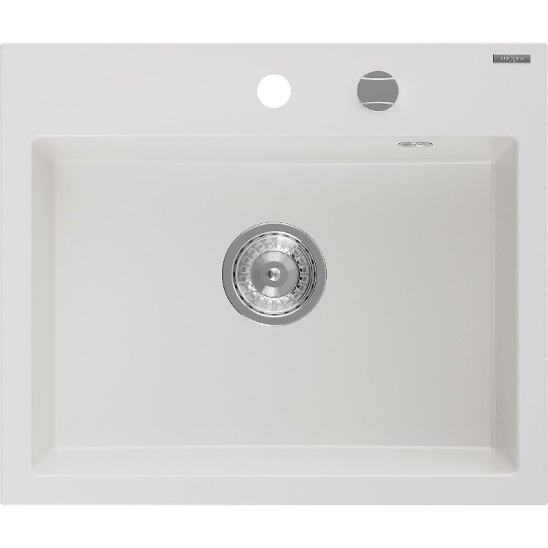 Mexen Oscar granitspüle 1-becken 580 x 490 mm, weiß, sifon chrom - 6519581000-20