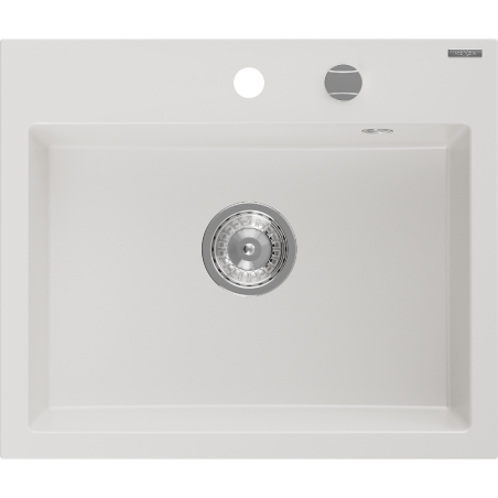 Mexen Oscar Granitspüle 1-Becken 580 x 490 mm, weiß, Chrom Siphon - 6519581000-20