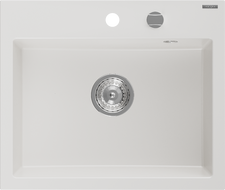 Mexen Oscar Granitspüle 1-Becken 580 x 490 mm, weiß, Chrom Siphon - 6519581000-20