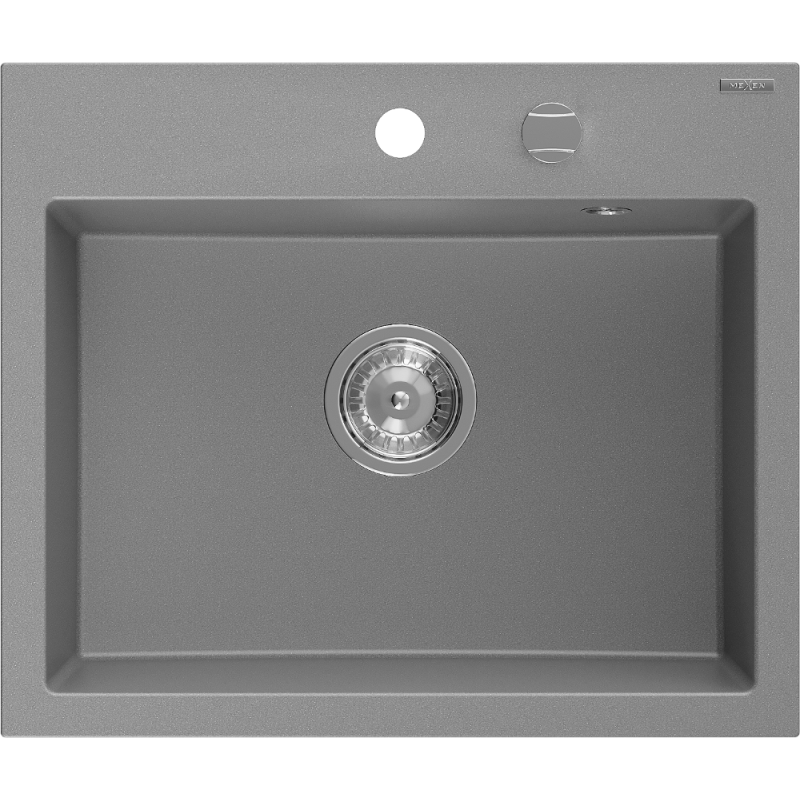 Mexen Oscar Granitspüle 1-Becken 580 x 490 mm, grau, Chromsiphon - 6519581000-71