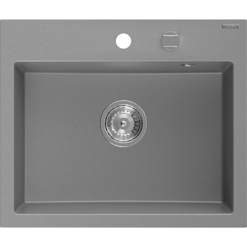 Mexen Oscar Granitspüle 1-beckig 580 x 490 mm, grau, chrom Siphon - 6519581000-71