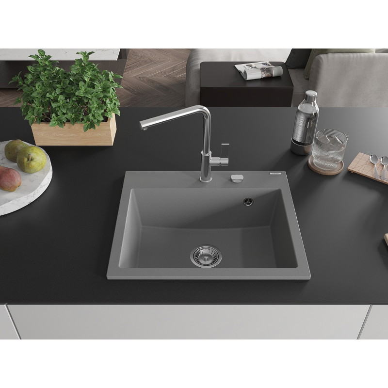 Mexen Oscar Granitspüle 1-beckig 580 x 490 mm, grau, chrom Siphon - 6519581000-71