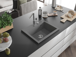 Mexen Oscar Granitspüle 1-Becken 580 x 490 mm, grau, Chromsiphon - 6519581000-71