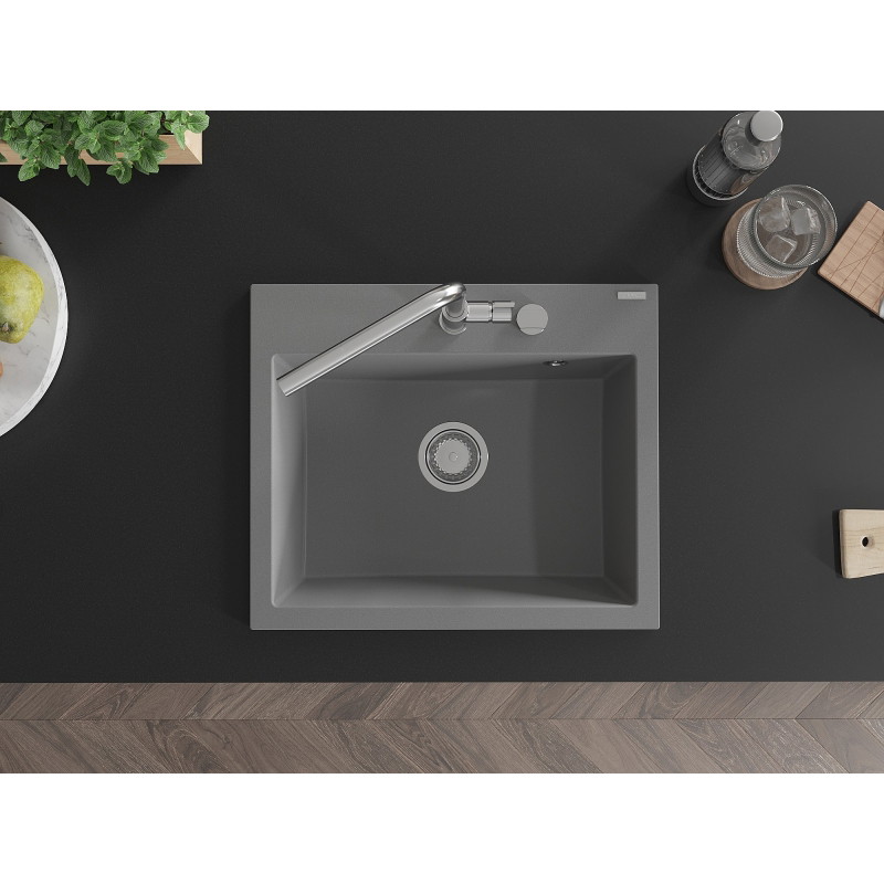Mexen Oscar Granitspüle 1-beckig 580 x 490 mm, grau, chrom Siphon - 6519581000-71