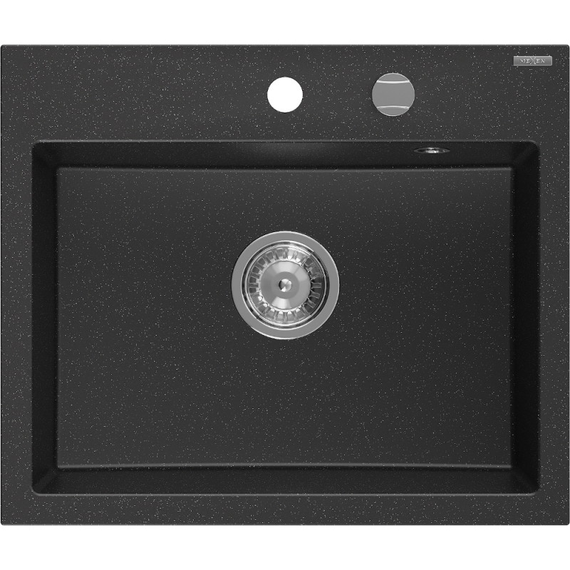 Mexen Oscar 1-Kammer-Granitatrog 580 x 490 mm, schwarz/silber metallic, chrom Siphon - 6519581000-73