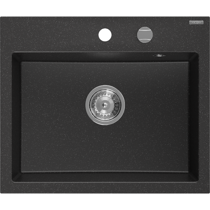 Mexen Oscar Granitspüle 1-Becken 580 x 490 mm, schwarz/silber metallic, Chrom-Siphon - 6519581000-73