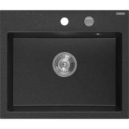 Mexen Oscar 1-Kammer-Granitatrog 580 x 490 mm, schwarz/silber metallic, chrom Siphon - 6519581000-73