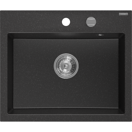 Mexen Oscar Granitspüle 1-Becken 580 x 490 mm, schwarz/silber metallic, Chrom-Siphon - 6519581000-73