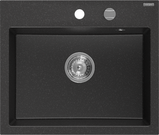 Mexen Oscar Granitspüle 1-Becken 580 x 490 mm, schwarz/silber metallic, Chrom-Siphon - 6519581000-73