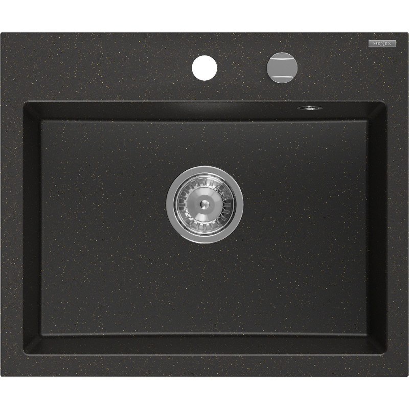 Mexen Oscar Granitspüle 1-beckig 580 x 490 mm, schwarz/gold metallic, Chrom-Siphon - 6519581000-75