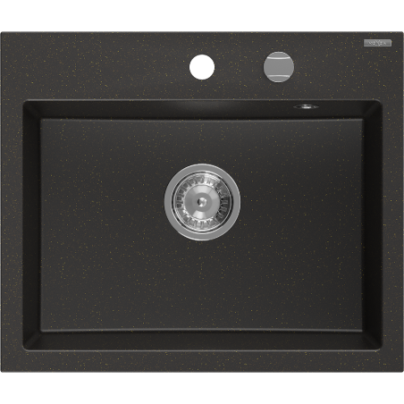 Mexen Oscar Granitspüle 1-Becken 580 x 490 mm, Schwarz/Gold Metallic, Chrom-Siphon - 6519581000-75