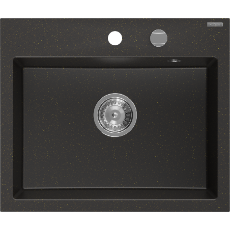 Mexen Oscar Granitspüle 1-beckig 580 x 490 mm, schwarz/gold metallic, Chrom-Siphon - 6519581000-75