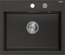 Mexen Oscar Granitspüle 1-Becken 580 x 490 mm, Schwarz/Gold Metallic, Chrom-Siphon - 6519581000-75