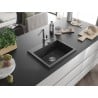 Mexen Oscar Granit-Spüle 1-beckig 580 x 490 mm, schwarz gesprenkelt, Siphon Chrom - 6519581000-76