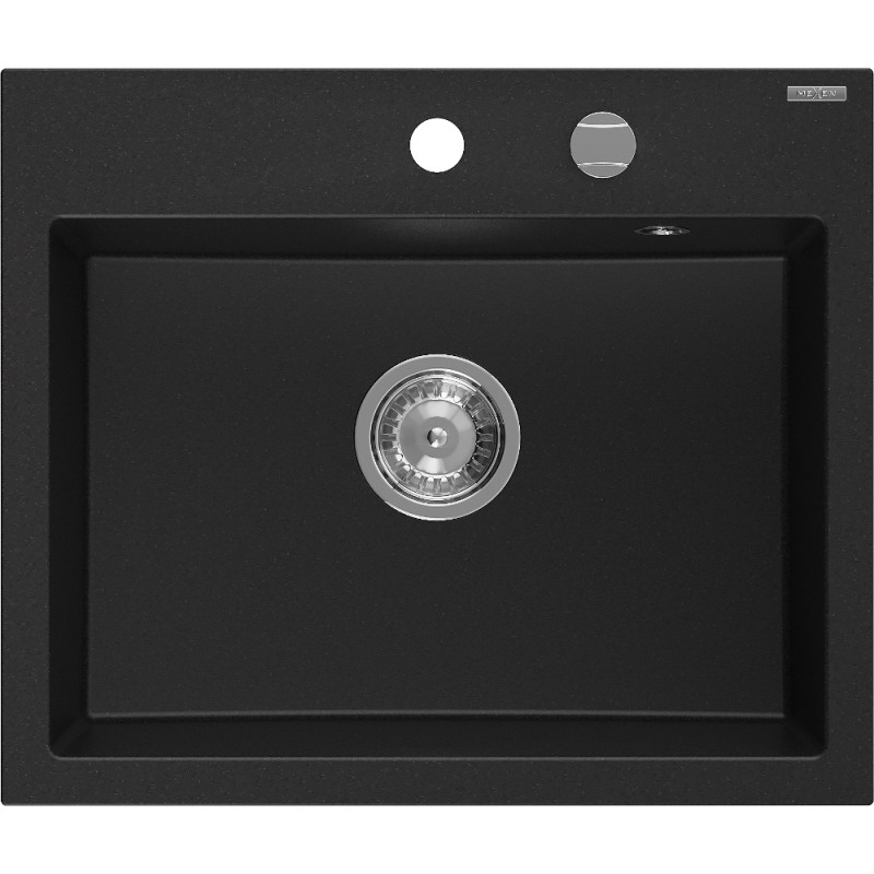 Mexen Oscar Granitspüle 1-Becken 580 x 490 mm, schwarz, Chrom-Siphon - 6519581000-77